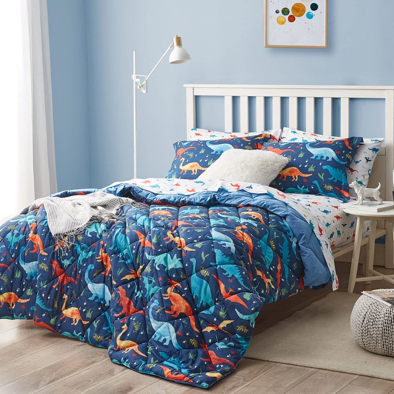 UMCHORD Kids Twin Bedding Comforter Set for Boys  5 Pieces Soft Lightweight Dinosaur Bedding Twin Set with Sheets  Bed in a Bag  Durable Boys Twin Comforter Set - Image 2